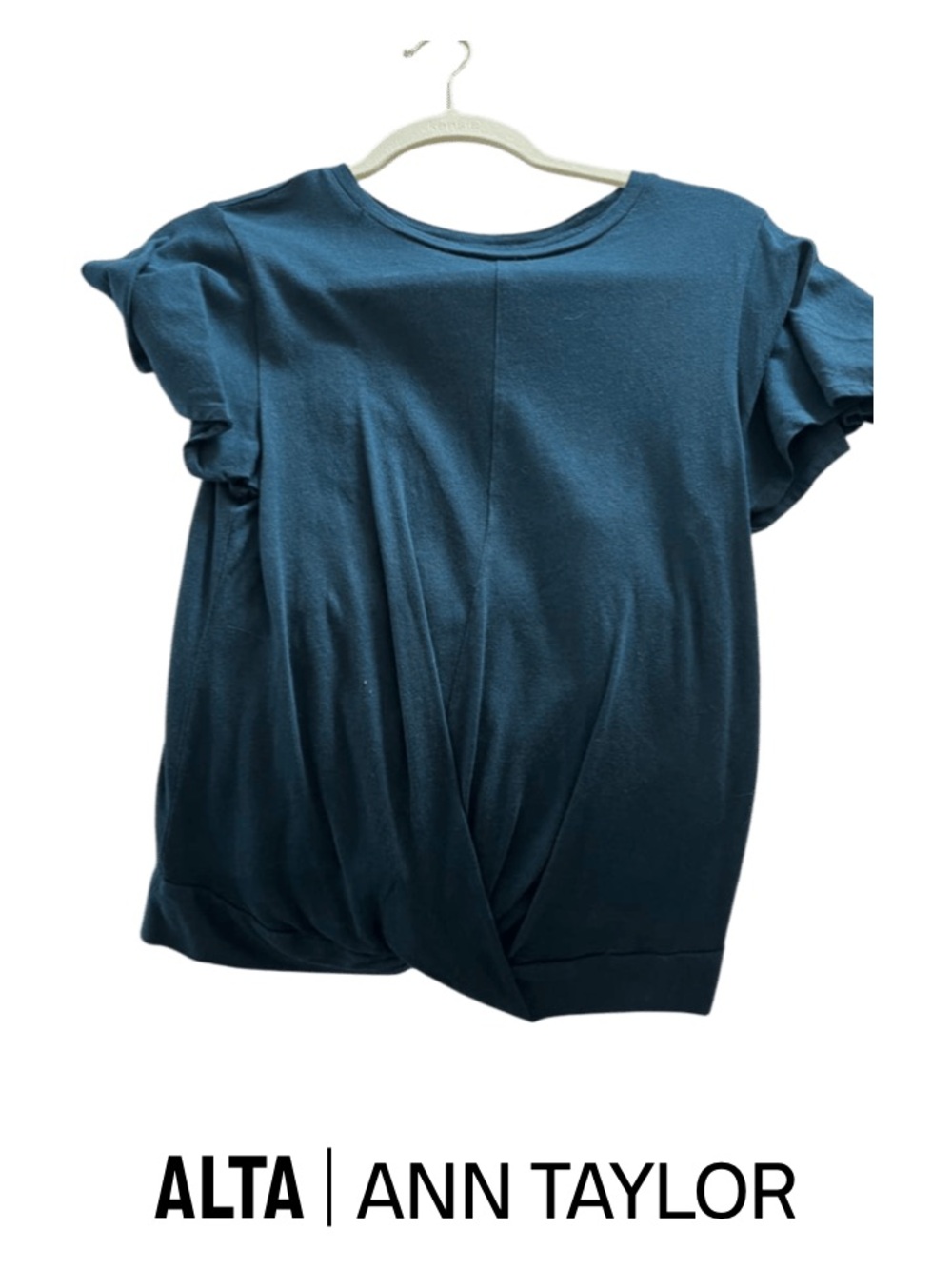 Ann Taylor Teal Twist-Hem Short Sleeve Top